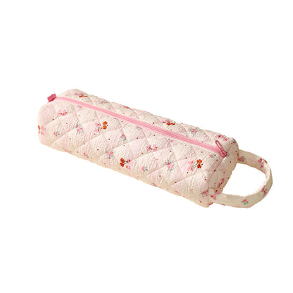 🔥LAST DAY 49% OFF👝 Quilted Cylinder Makeup Bag | 🎀 Cute Travel Toiletry Pouch with Handle