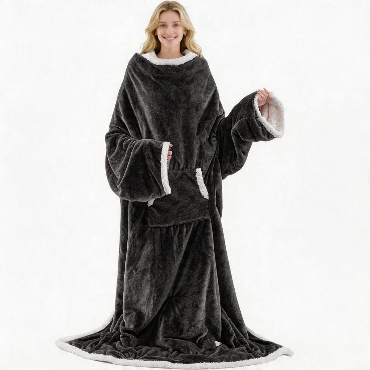 🛋️ Wearable Heated Blanket with Sleeves & Foot Pocket | Soft Sherpa Comfort