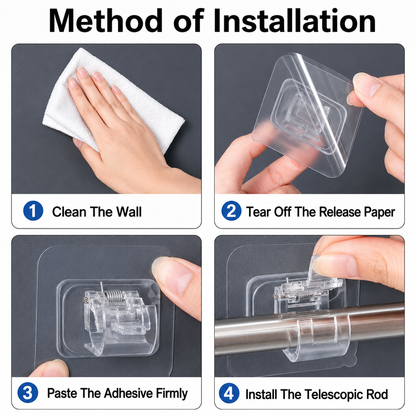 🪝8/16PCS Transparent Curtain Rod Brackets with Clips for Home