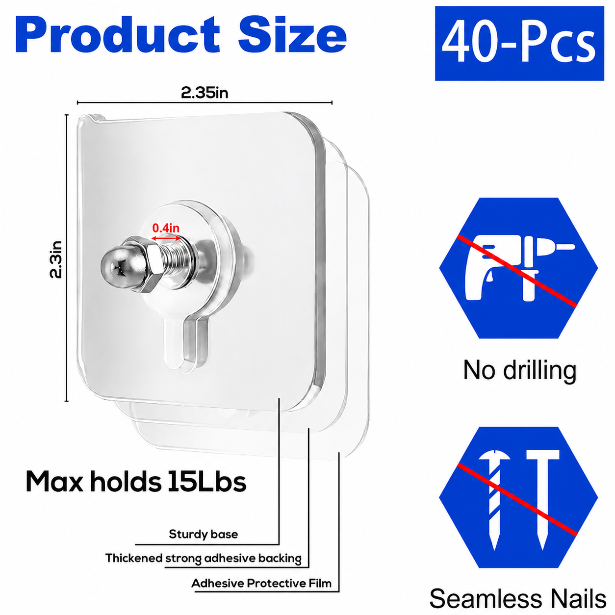 🔥49% OFF💪Drill‑Free Self‑Adhesive Wall Hooks｜Heavy‑Duty Waterproof Sticky Hooks