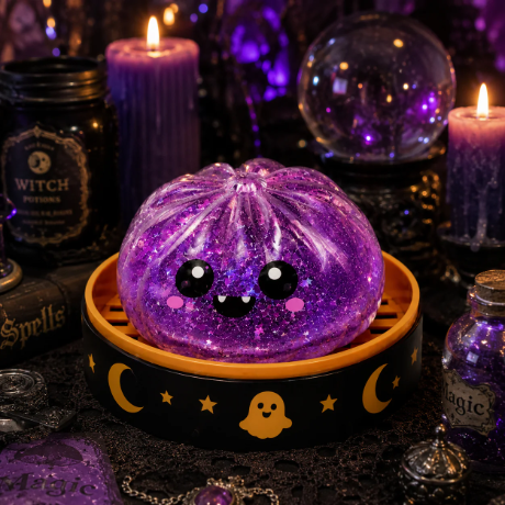 🎃 Halloween Steamed Bun Squishy Toy Set ✨Slow Rising Stress Relief Fidget Toy with Steamer Base