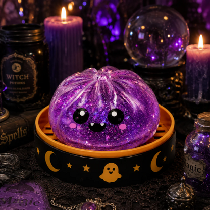 🎃 Halloween Steamed Bun Squishy Toy Set ✨Slow Rising Stress Relief Fidget Toy with Steamer Base