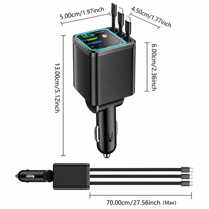 7-in-1 ✨120W Fast Car Charger with Star Projector, Retractable Cable Multi Port Car Charger PD Quick Charge