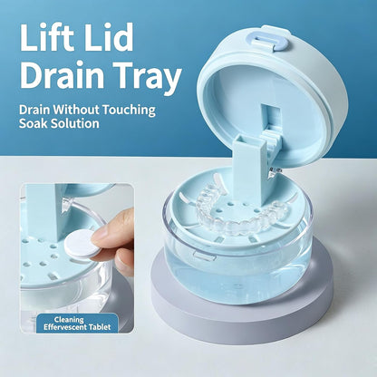 🔥Limited Time 50% OFF🔥 3-in-1 Denture Cleaning Box with Lift Drain Tray & Mirror, Leakproof Portable Travel Denture Cleaning Case🦷