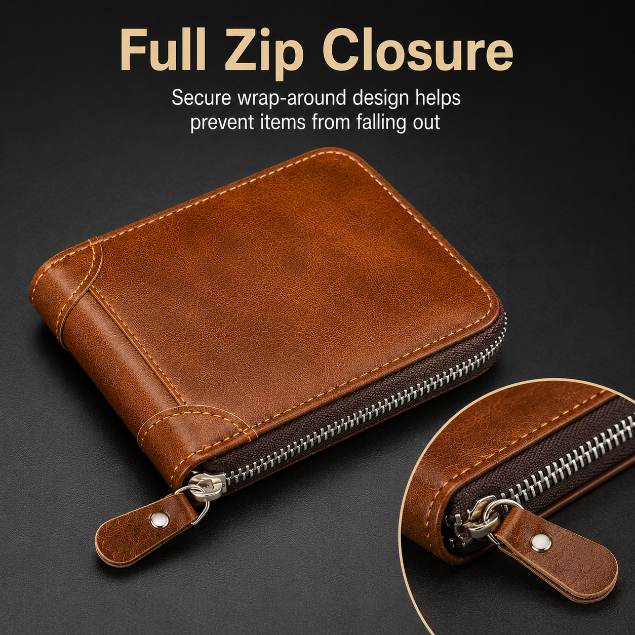 2025 New Men's Wallet PU Leather Retro Zipper Wallet