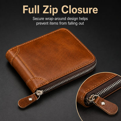 2025 New Men's Wallet PU Leather Retro Zipper Wallet
