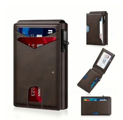 💼Men's Slim RFID Blocking Pop-up Card Wallet | One-Touch Card Ejection, Secure Storage