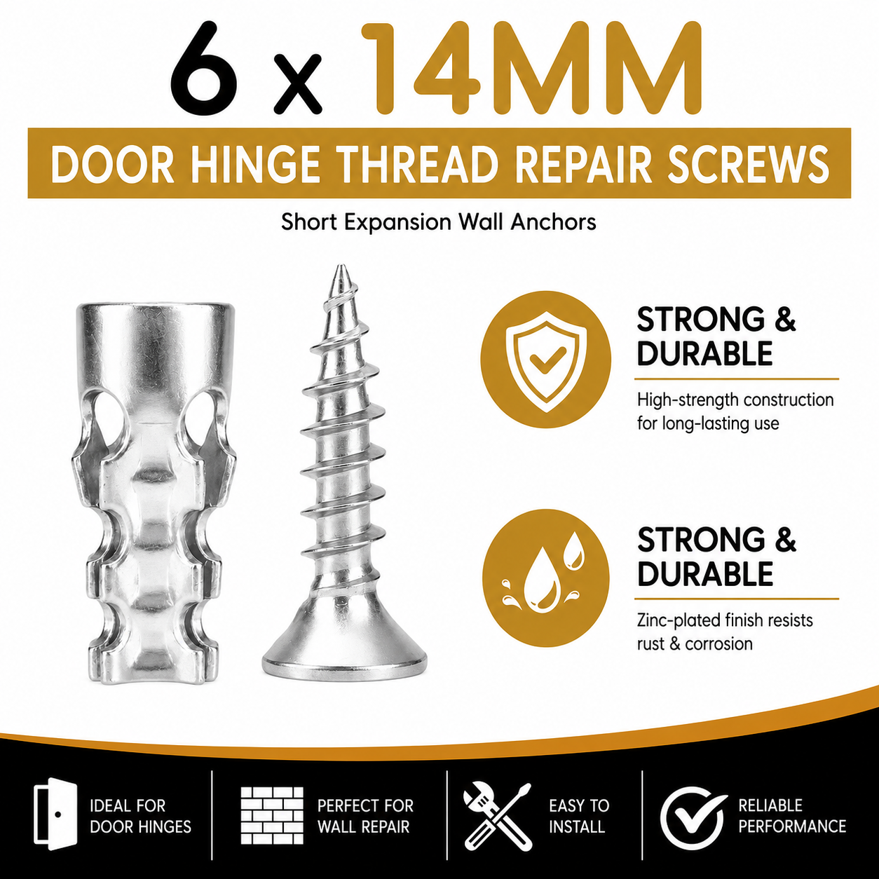 🔥Limited-time 49% off🔥🔩60PCS 6×14mm Hinge Repair Expansion Anchors for Loose Cabinet Doors
