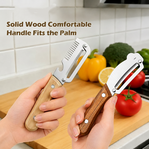 ✨Discounted Price ✨Multi-Functional Vegetable Peeler for Kitchen, Ultra-Sharp Stainless Steel Blade with Wooden Handle and Bottle Opener (2 Pcs)