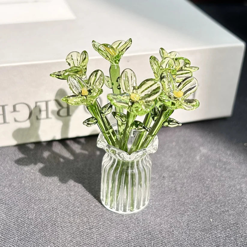 🏺 Handcrafted Mini Glass Flower Set | 7 Flowers & 1 Vase🌷 DIY Eternal Floral Desktop Ornament