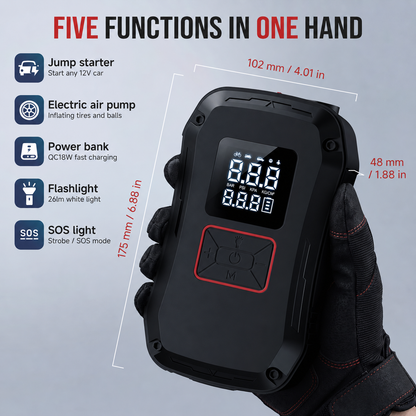 🔥 Limited-Time 49% OFF ⚡4000A Car Jump Starter with 150PSI Air Compressor — 4-in-1 Portable Power Bank & Emergency Light