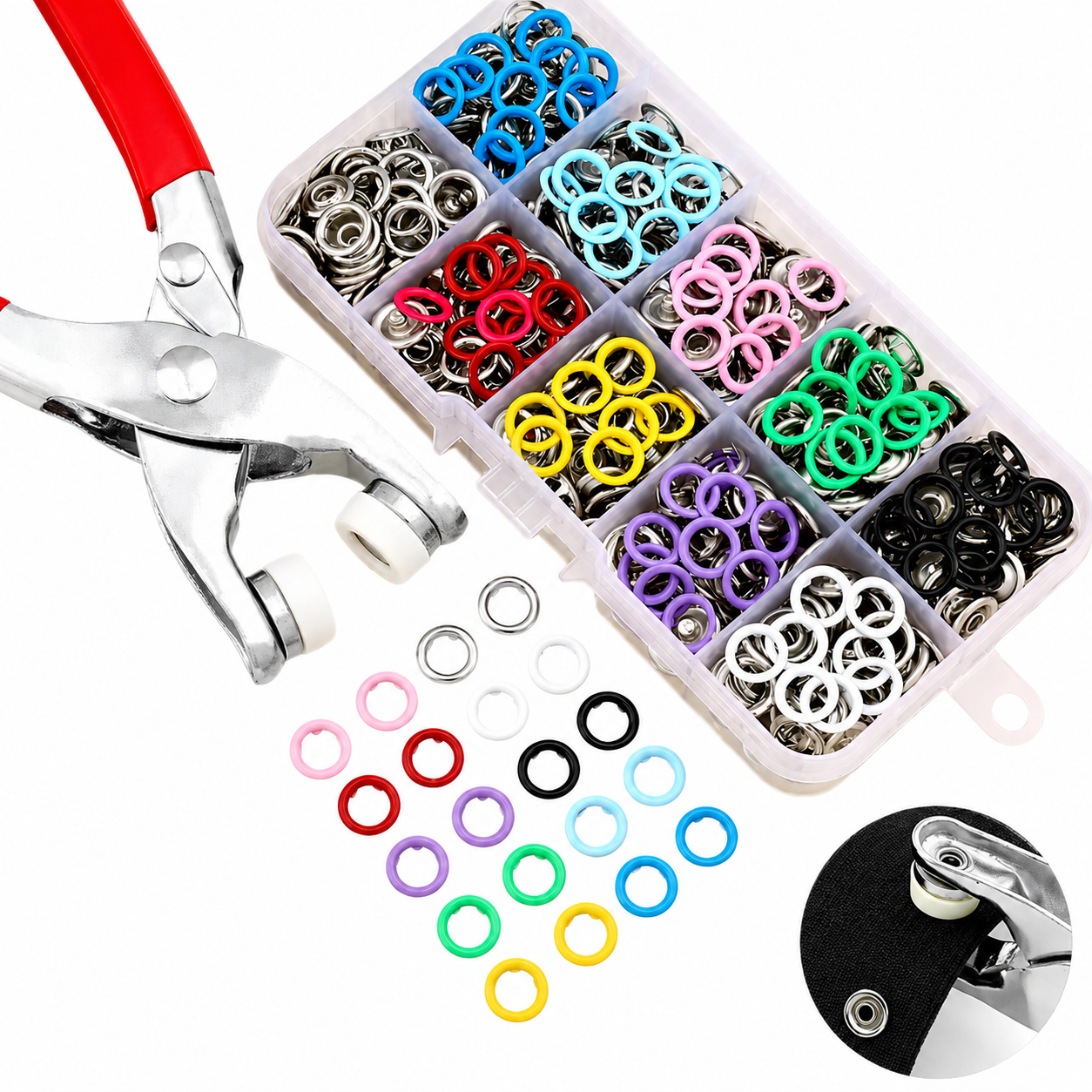 9.5mm Color Prong Snap Buttons Kit with Hand Press Pliers for Clothing DIY Crafts