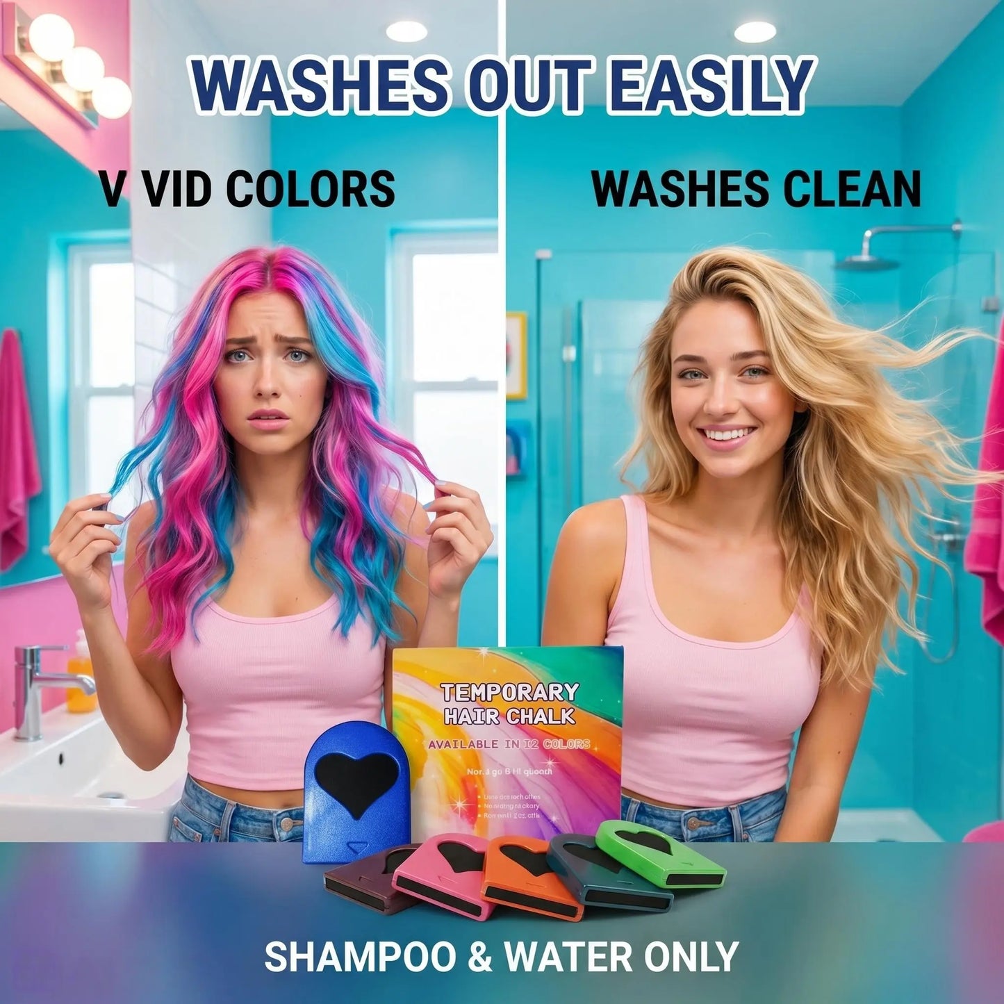 🔥LAST DAY 49% OFF🔥🌈 12-Color Washable Temporary Hair Chalk Set - Portable, Non-toxic Hair Color Powder