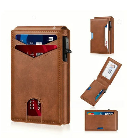 💼Men's Slim RFID Blocking Pop-up Card Wallet | One-Touch Card Ejection, Secure Storage