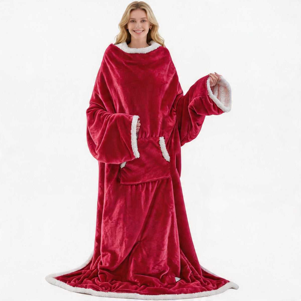🛋️ Wearable Heated Blanket with Sleeves & Foot Pocket | Soft Sherpa Comfort