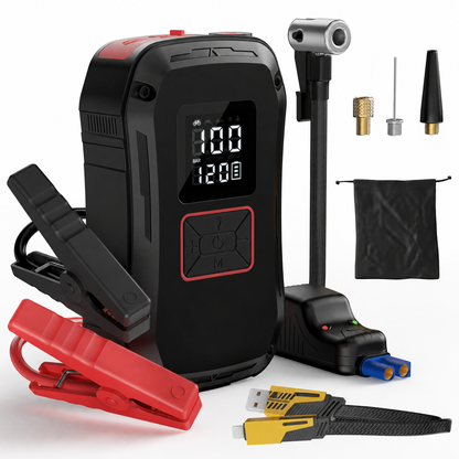 🔥 Limited-Time 49% OFF ⚡4000A Car Jump Starter with 150PSI Air Compressor — 4-in-1 Portable Power Bank & Emergency Light