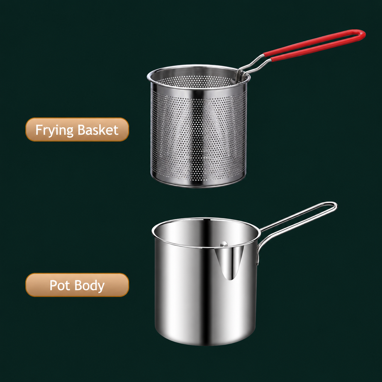 🔥Limited Time 49% OFF🍳 Oil‑Saving Deep Fry Pot, Stainless Steel Small Frying Pot with Strainer Basket & Food Clip