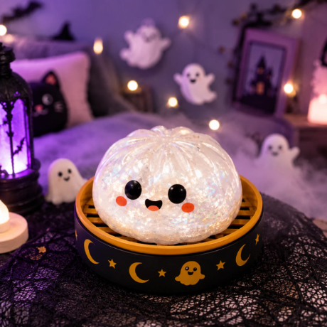 🎃 Halloween Steamed Bun Squishy Toy Set ✨Slow Rising Stress Relief Fidget Toy with Steamer Base