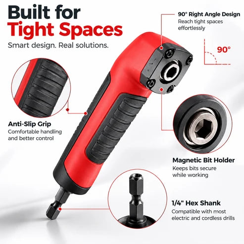 90° Right Angle Drill Adapter – Magnetic 1/4" Hex Tool