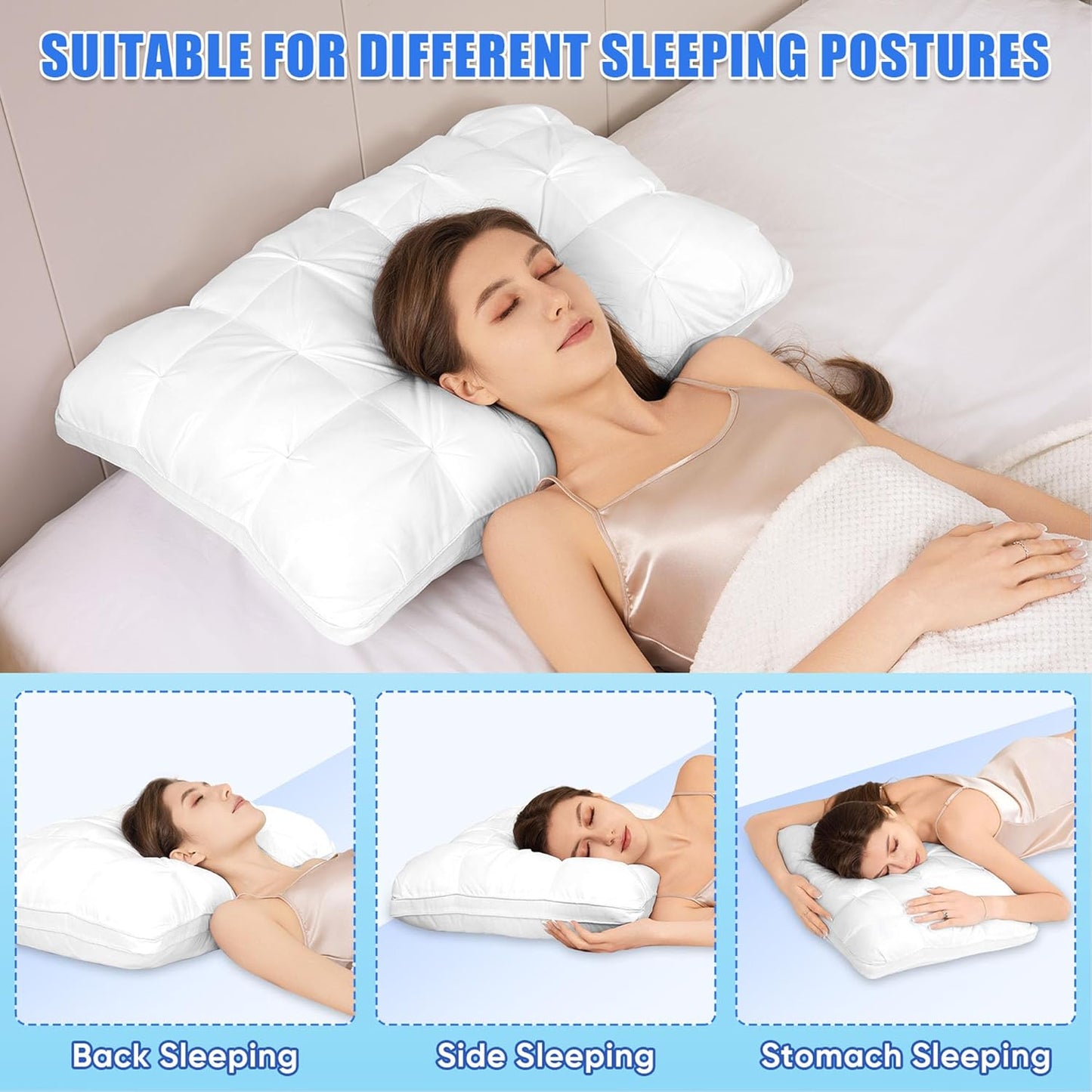 ☁️Dual Layer Cooling Fluffy Neck Support Bed Pillow Machine Washable