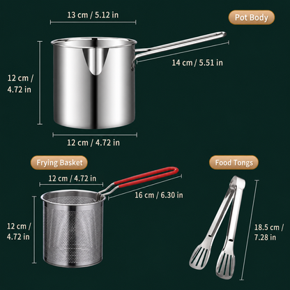 🔥Limited Time 49% OFF🍳 Oil‑Saving Deep Fry Pot, Stainless Steel Small Frying Pot with Strainer Basket & Food Clip