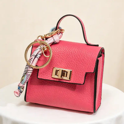 Hot Sales 🔥👜Mini Square Bag Pendant Keychain💕 - High Quality Leather with Colorful Strap