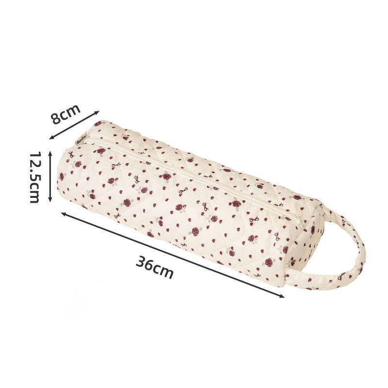 🔥LAST DAY 49% OFF👝 Quilted Cylinder Makeup Bag | 🎀 Cute Travel Toiletry Pouch with Handle