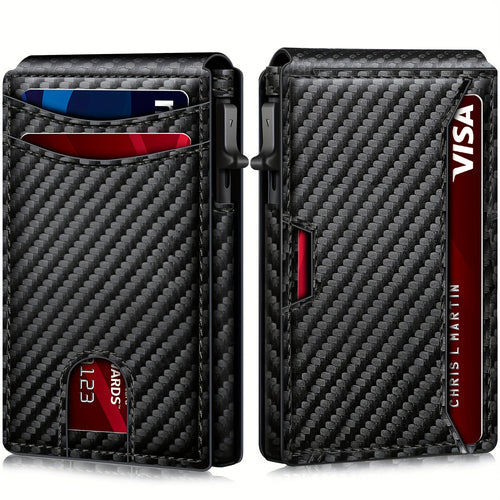 💼Men's Slim RFID Blocking Pop-up Card Wallet | One-Touch Card Ejection, Secure Storage