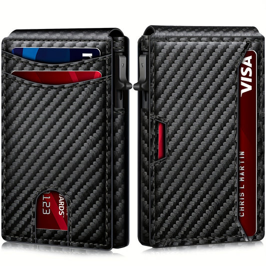 💼Men's Slim RFID Blocking Pop-up Card Wallet | One-Touch Card Ejection, Secure Storage