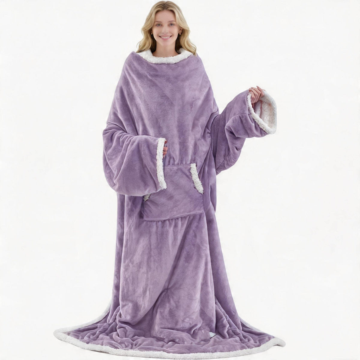 🛋️ Wearable Heated Blanket with Sleeves & Foot Pocket | Soft Sherpa Comfort