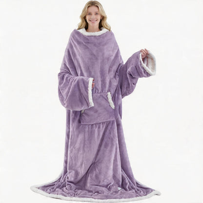 🛋️ Wearable Heated Blanket with Sleeves & Foot Pocket | Soft Sherpa Comfort
