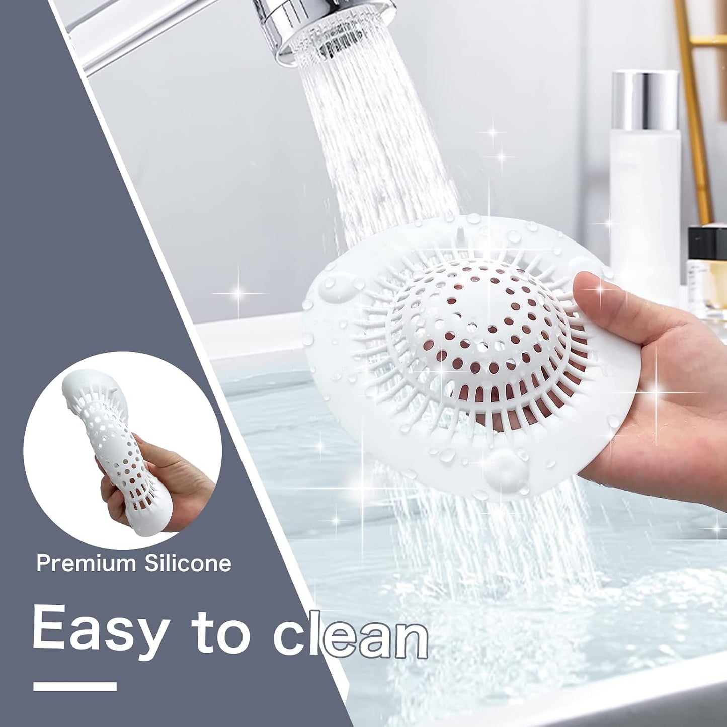 🔥LAST DAY 49% OFF🔥🚿 Convex Silicone Hair Catcher 🧼 with Suction Cups, Reusable Drain Filter