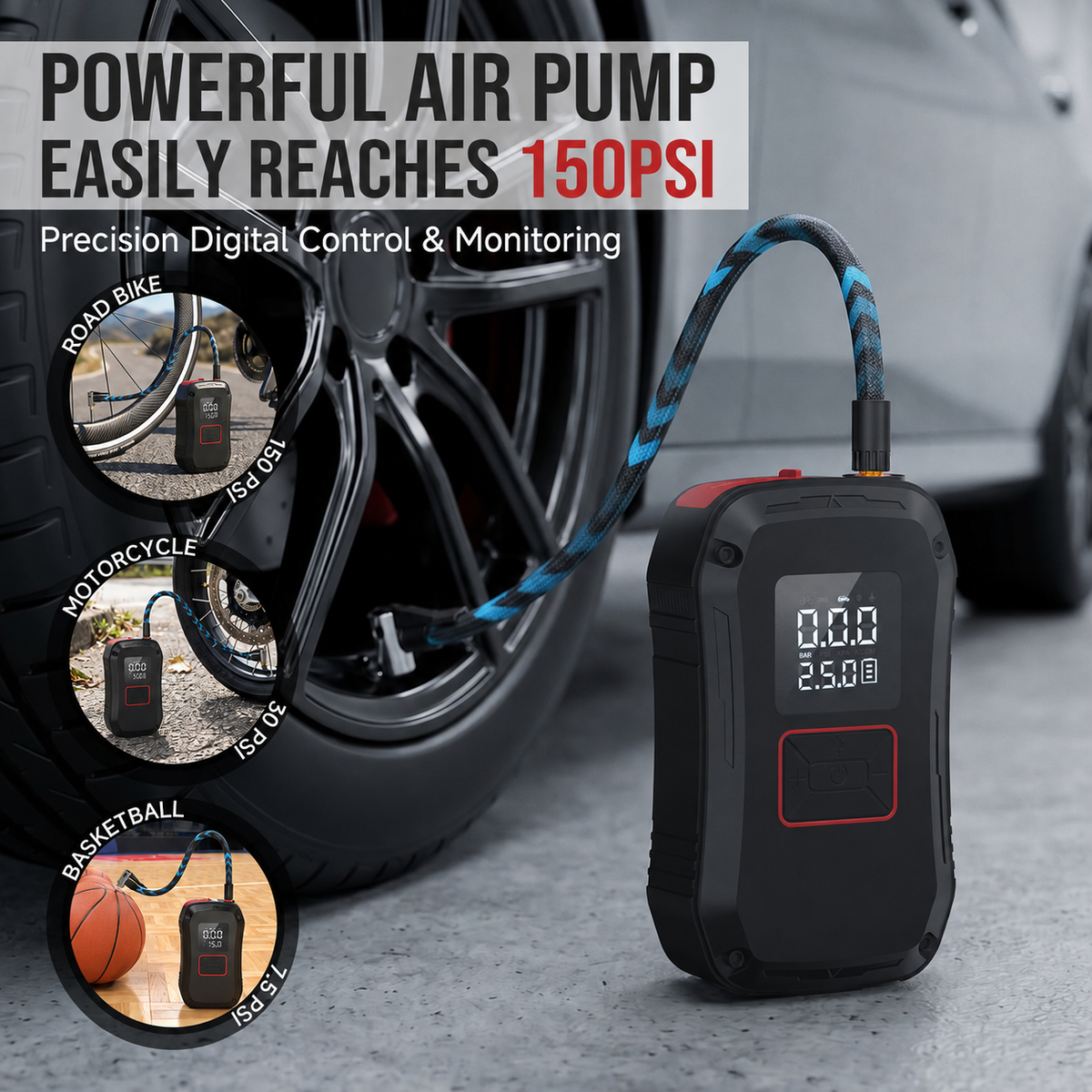 🔥 Limited-Time 49% OFF ⚡4000A Car Jump Starter with 150PSI Air Compressor — 4-in-1 Portable Power Bank & Emergency Light
