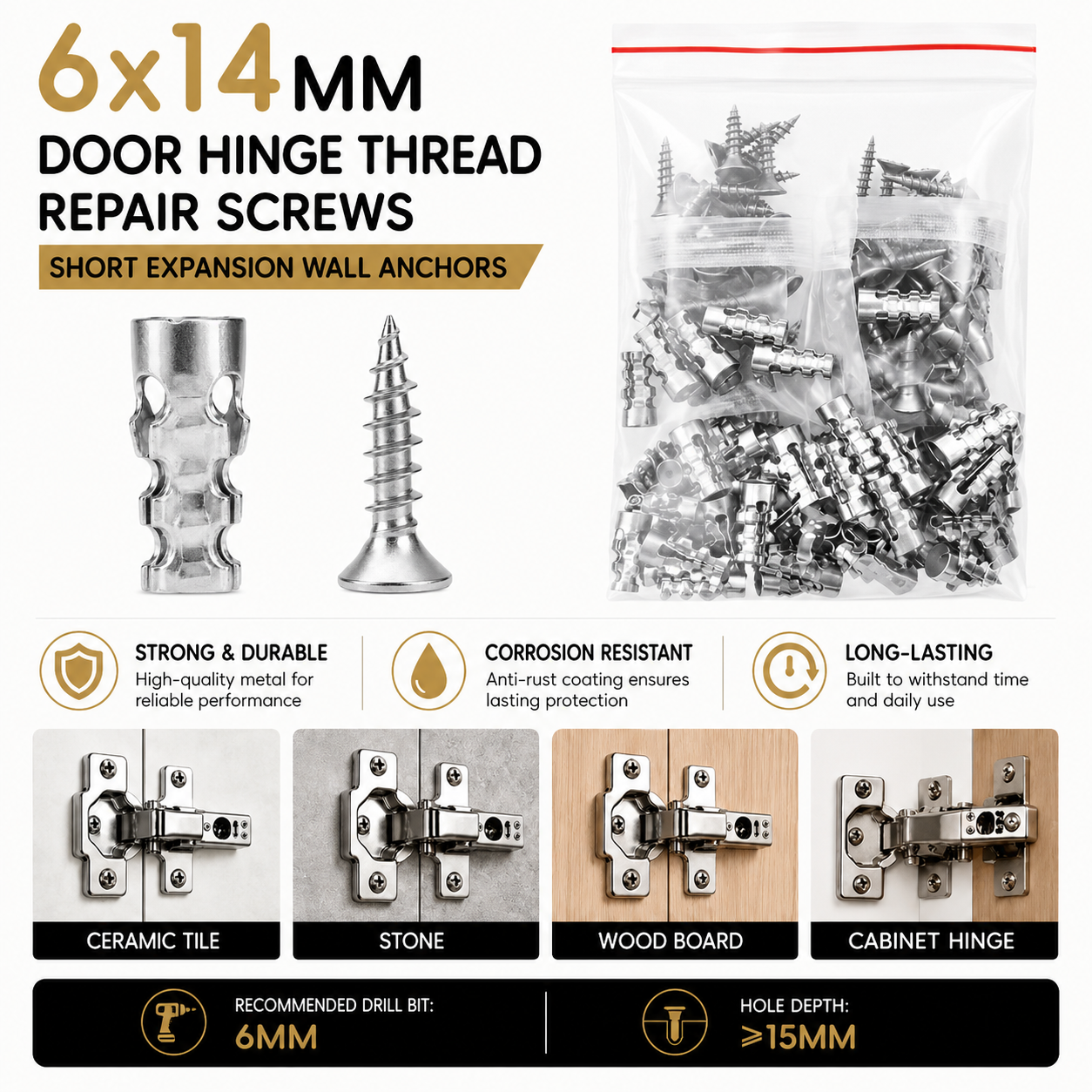🔥Limited-time 49% off🔥🔩60PCS 6×14mm Hinge Repair Expansion Anchors for Loose Cabinet Doors