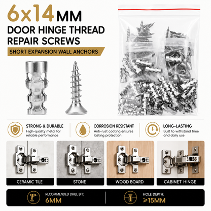 🔥Limited-time 49% off🔥🔩60PCS 6×14mm Hinge Repair Expansion Anchors for Loose Cabinet Doors
