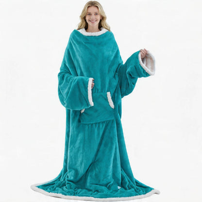 🛋️ Wearable Heated Blanket with Sleeves & Foot Pocket | Soft Sherpa Comfort
