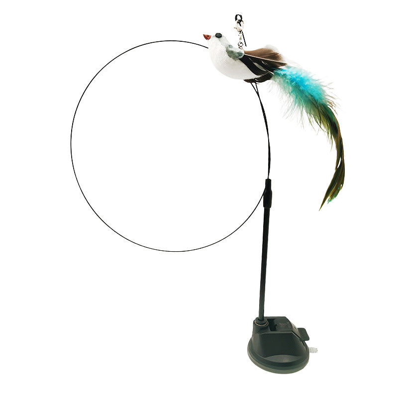 ⚡Best Seller🔥🐱Suction Cup Cat Toy Wand, Hands‑Free Interactive Feather Bird Teaser for Indoor Cats