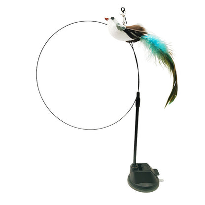 ⚡Best Seller🔥🐱Suction Cup Cat Toy Wand, Hands‑Free Interactive Feather Bird Teaser for Indoor Cats