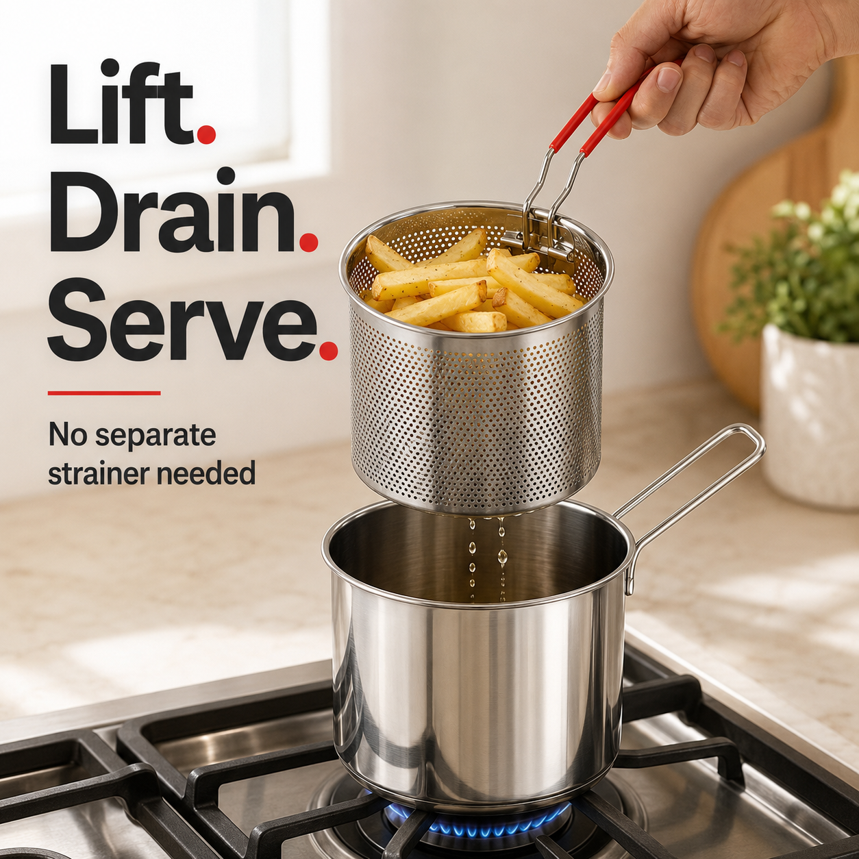 2026🔥🍟 Personal Mini Deep Fryer Set – Stainless Steel Pot with Lift-Out Draining Basket & Food Tongs