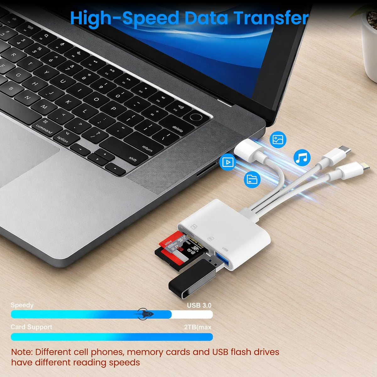 ⚡ Multi-Function SD Card Reader with USB-C/Lightning/USB-A — High-Speed OTG Adapter for iPhone, iPad & Android