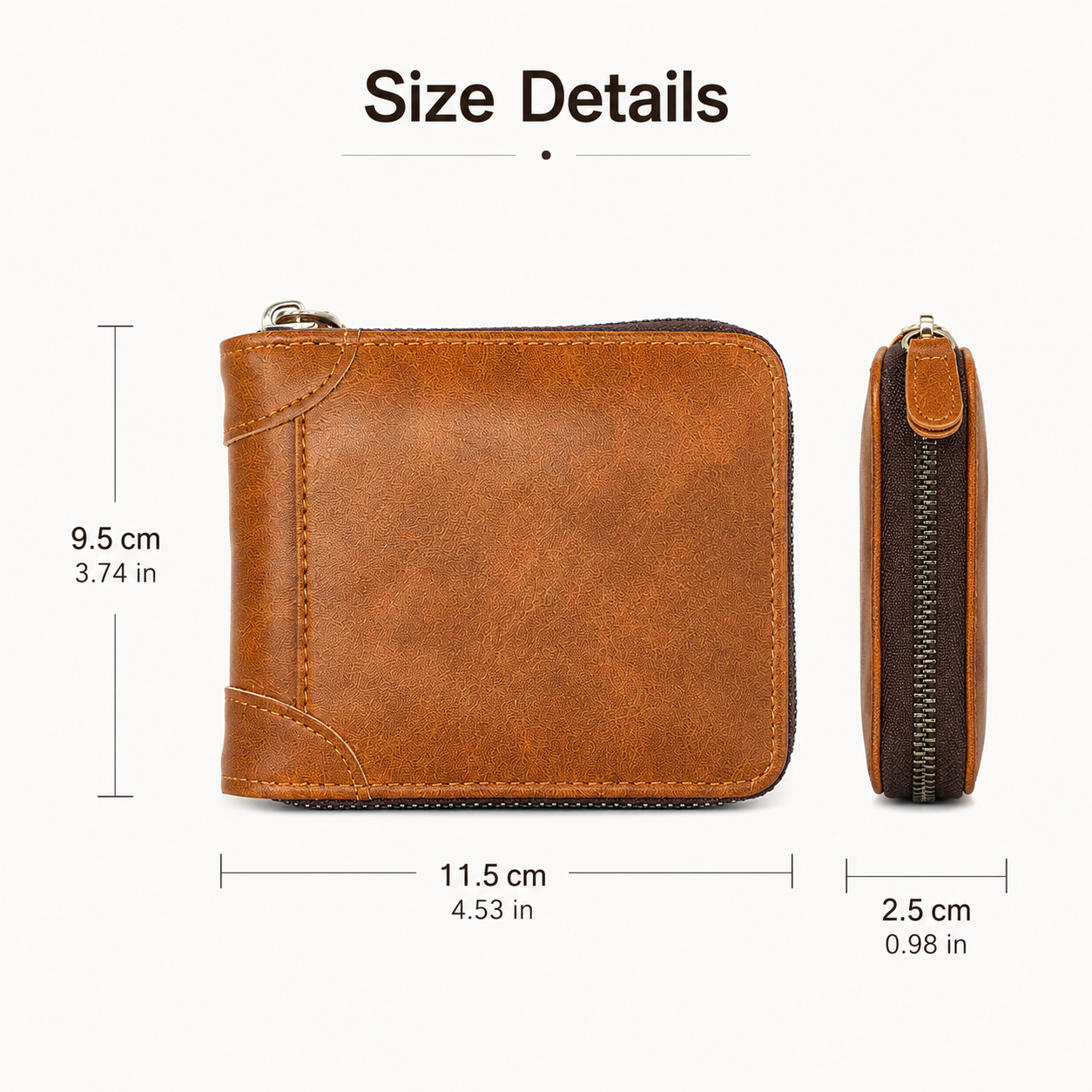 2025 New Men's Wallet PU Leather Retro Zipper Wallet