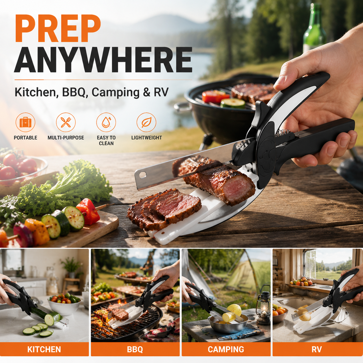 🥗 2-in-1 Kitchen Scissors & Cutting Board | Upgraded Wide Blade Food Prep Tool