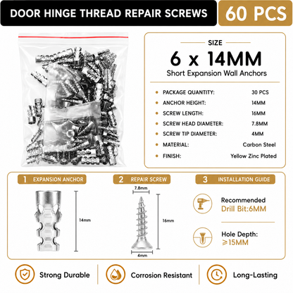 🔥Limited-time 49% off🔥🔩60PCS 6×14mm Hinge Repair Expansion Anchors for Loose Cabinet Doors