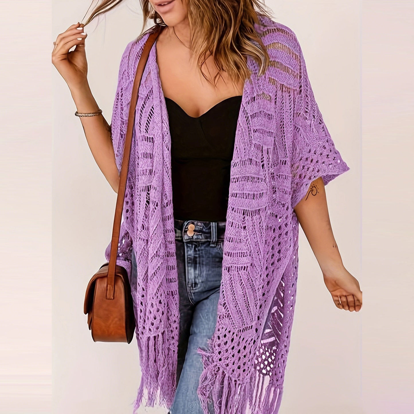 🔥 Limited-Time 49% OFF🏖️ Women's Boho Crochet Fringe Cardigan 🌿 Lightweight Summer Kimono
