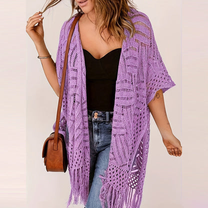 🔥 Limited-Time 49% OFF🏖️ Women's Boho Crochet Fringe Cardigan 🌿 Lightweight Summer Kimono