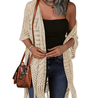 🔥 Limited-Time 49% OFF🏖️ Women's Boho Crochet Fringe Cardigan 🌿 Lightweight Summer Kimono