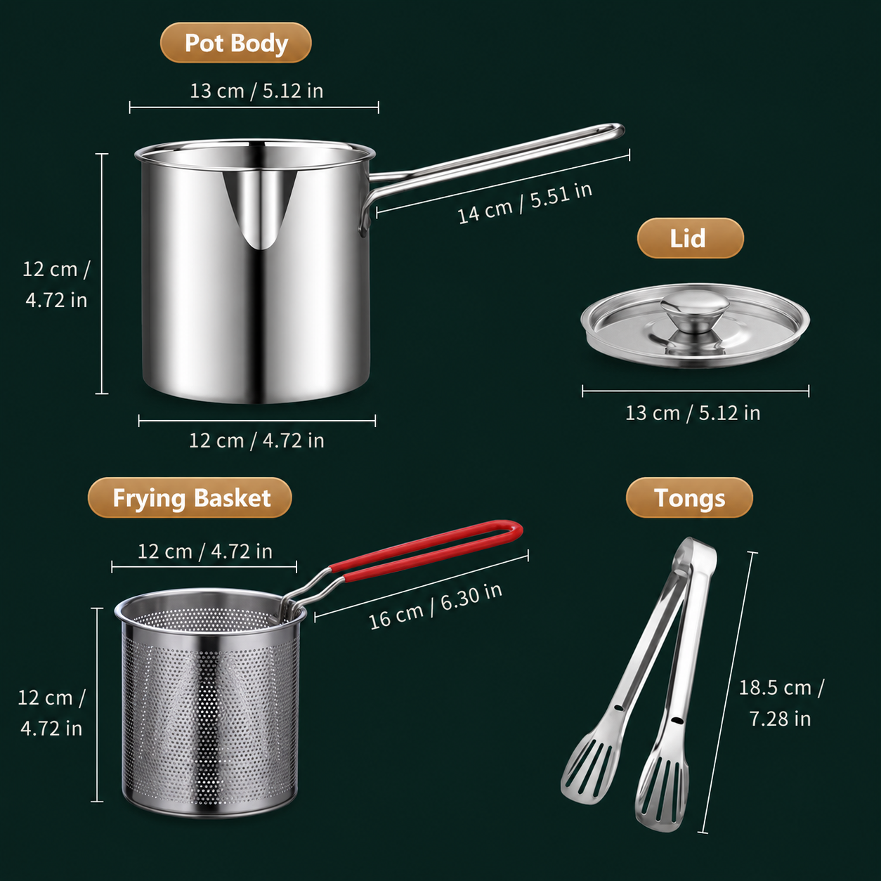 🔥Limited Time 49% OFF🍳 Oil‑Saving Deep Fry Pot, Stainless Steel Small Frying Pot with Strainer Basket & Food Clip