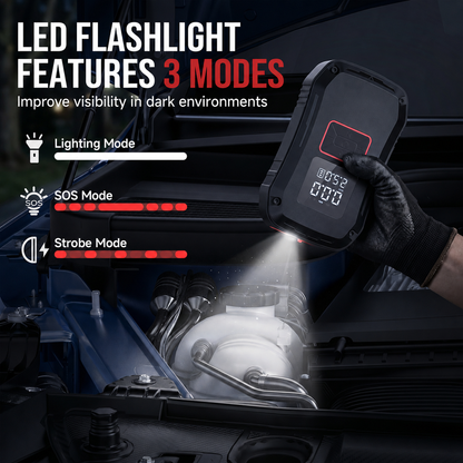 🔥 Limited-Time 49% OFF ⚡4000A Car Jump Starter with 150PSI Air Compressor — 4-in-1 Portable Power Bank & Emergency Light