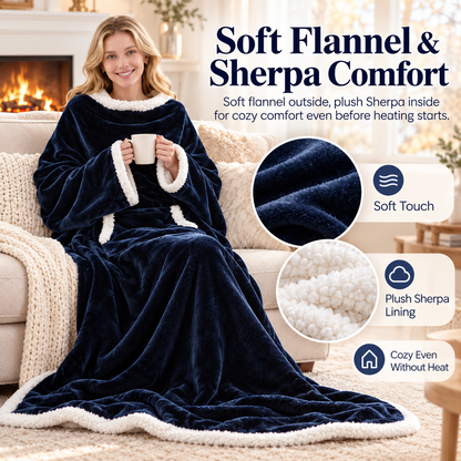 🛋️ Wearable Heated Blanket with Sleeves & Foot Pocket | Soft Sherpa Comfort
