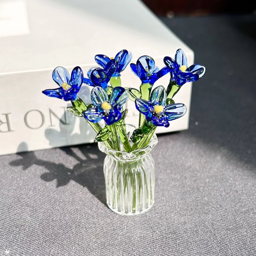 🏺 Handcrafted Mini Glass Flower Set | 7 Flowers & 1 Vase🌷 DIY Eternal Floral Desktop Ornament